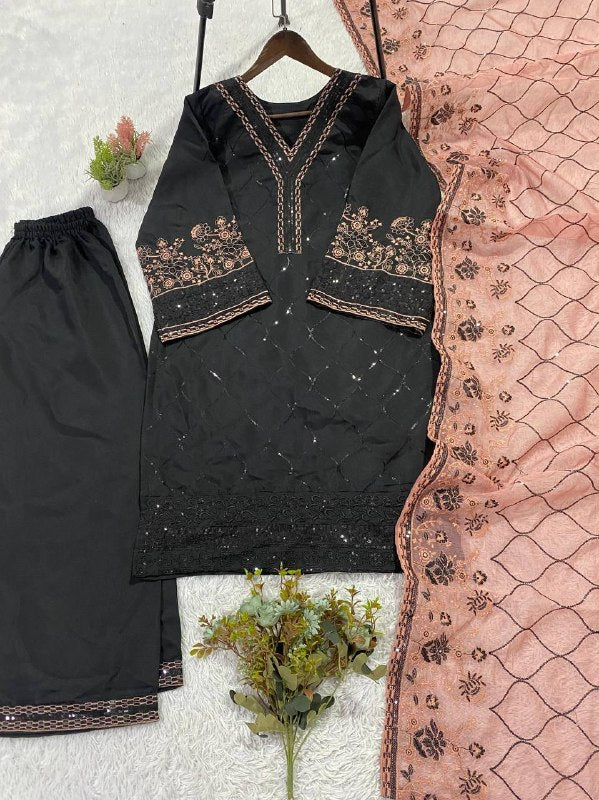 This Session Wear Our Beautiful Embroidered Top , Plazzo With Dupatta In 3 Beautiful Colours (LG-2105)