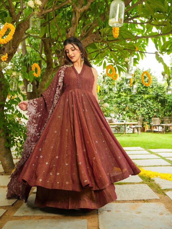 Exclusive 2 Piece Gown With Dupatta In Sequence Embroidery Work (LG-2006)