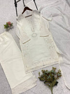 Ivory White Hand Mirror & Sequence Embroidered Top, Plazzo with Dupatta