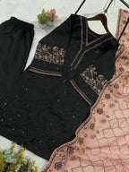 This Session Wear Our Beautiful Embroidered Top , Plazzo With Dupatta In 3 Beautiful Colours (LG-2105)