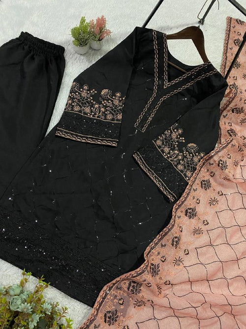This Session Wear Our Beautiful Embroidered Top , Plazzo With Dupatta In 3 Beautiful Colours (LG-2105)