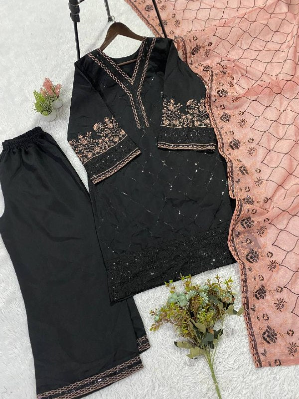 This Session Wear Our Beautiful Embroidered Top , Plazzo With Dupatta In 3 Beautiful Colours (LG-2105)