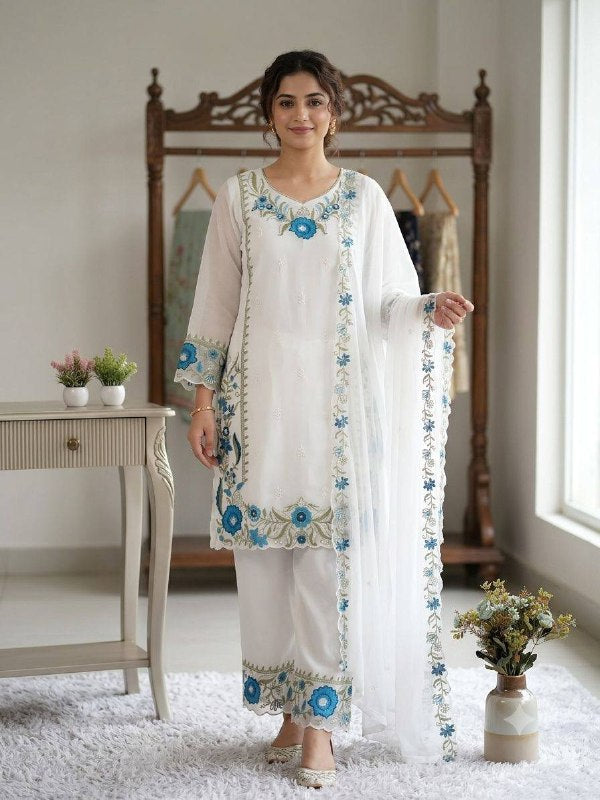 This Wedding Season Wear Our Beautiful Sequence Embroidered Top , Plazzo With Dupatta In 3 Beautiful Colours (LG-2104)