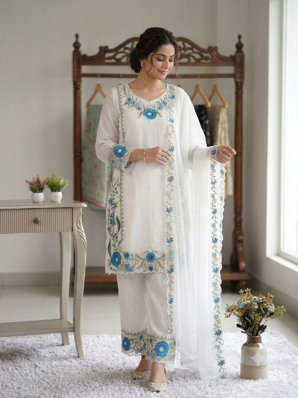 This Wedding Season Wear Our Beautiful Sequence Embroidered Top , Plazzo With Dupatta In 3 Beautiful Colours (LG-2104)