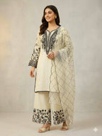 Hania Amir Inspired This Summer Season Wear Pakistani Suit With Embroidered Worked Top, Plazzo And Dupatta (LG-2082)