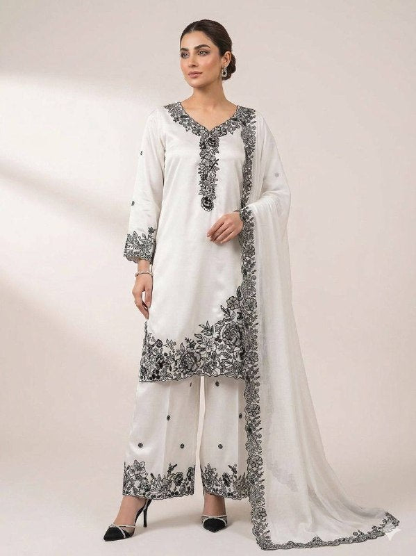 For Wedding Or Party Wear Our 4 Piece Cording With Real Mirror Embroidery Worked Blouse-Top, Plazzo With Dupatta (LG-2096)