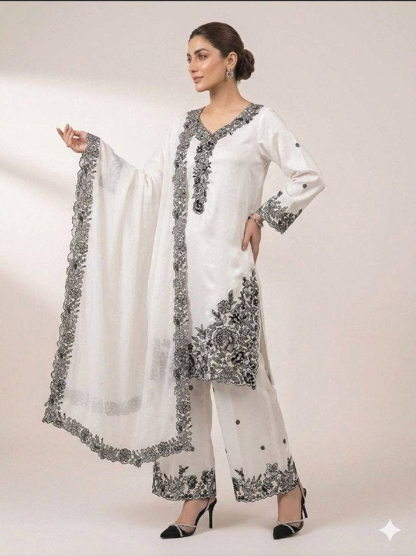 For Wedding Or Party Wear Our 4 Piece Cording With Real Mirror Embroidery Worked Blouse-Top, Plazzo With Dupatta (LG-2096)