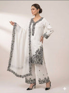 For Wedding Or Party Wear Our 4 Piece Cording With Real Mirror Embroidery Worked Blouse-Top, Plazzo With Dupatta (LG-2096)