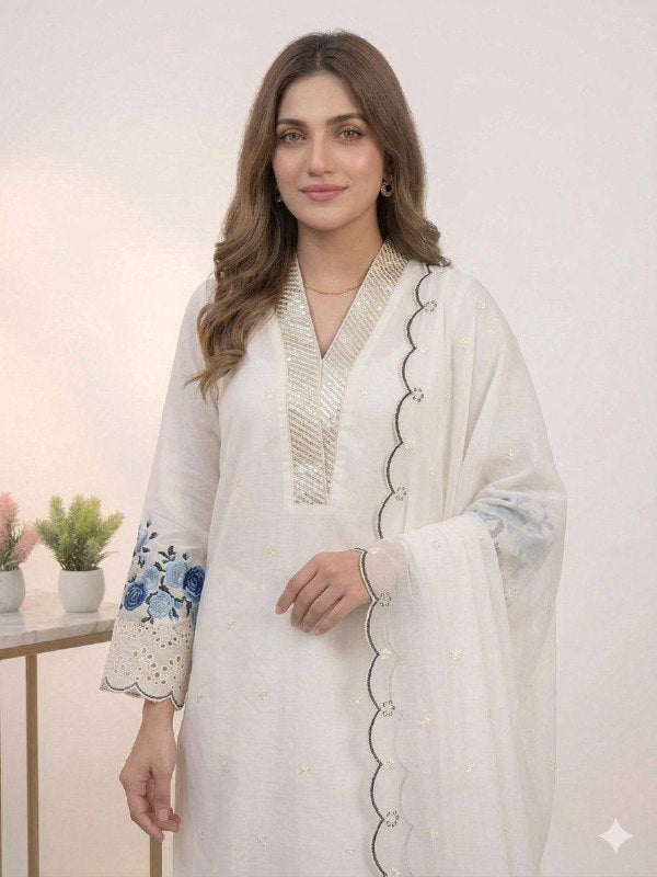 Real Modling This Season Wear Our Sequence Embroidery Worked Top, Plazzo  With Dupatta (LG-2093)