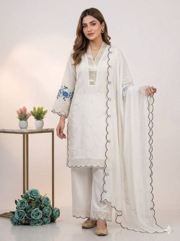 Real Modling This Season Wear Our Sequence Embroidery Worked Top, Plazzo  With Dupatta (LG-2093)