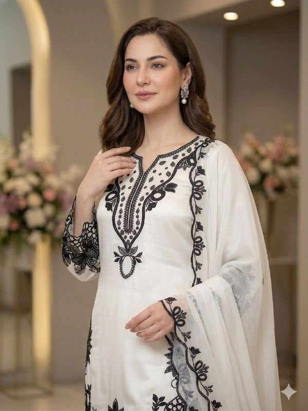 This Wedding Season Wear Our Cording With Sequence Embroidery Worked Top, Plazzo With Dupatta (LG-2089)