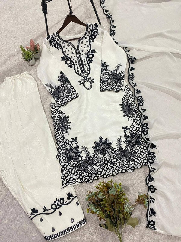 This Wedding Season Wear Our Cording With Sequence Embroidery Worked Top, Plazzo With Dupatta (LG-2089)