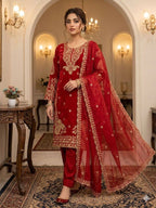 Hania Amir Inspired Bakra Eid Wear Our Sequence Embroidery Worked Top, Farshi Salwaar With Dupatta (LG-2090)