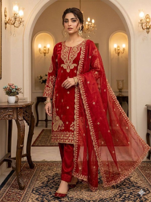 Hania Amir Inspired Bakra Eid Wear Our Sequence Embroidery Worked Top, Farshi Salwaar With Dupatta (LG-2090)