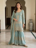 Mahira Khan Inspired Sequence Embroidery Worked Top, Plazzo And Dupatta (LG-2068)