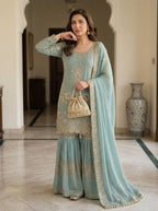 Mahira Khan Inspired Sequence Embroidery Worked Top, Plazzo And Dupatta (LG-2068)