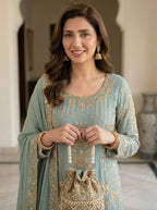 Mahira Khan Inspired Sequence Embroidery Worked Top, Plazzo And Dupatta (LG-2068)