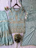 Mahira Khan Inspired Sequence Embroidery Worked Top, Plazzo And Dupatta (LG-2068)