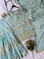 Mahira Khan Inspired Sequence Embroidery Worked Top, Plazzo And Dupatta (LG-2068)