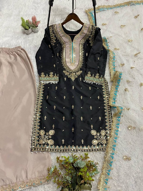 This Wedding Season Wear Comfortable Suit With Sequence Embroidered Top, Plazzo And Dupatta (LG-2087)
