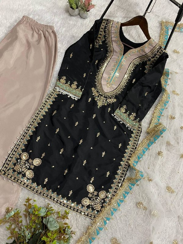 This Wedding Season Wear Comfortable Suit With Sequence Embroidered Top, Plazzo And Dupatta (LG-2087)