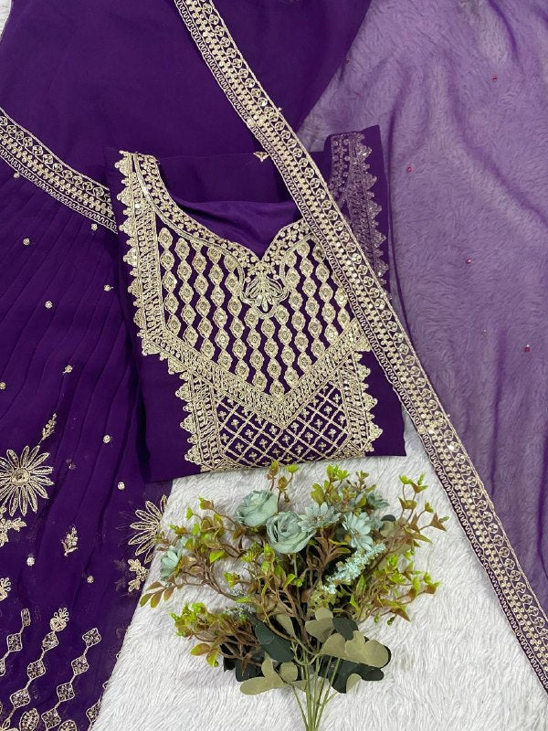This Wedding Season Wear Our Three Piece Outfit With Sequence Embroidered Worked Top, Farsi Salwaar And Dupatta (LG-2084)