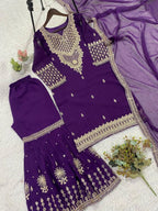 This Wedding Season Wear Our Three Piece Outfit With Sequence Embroidered Worked Top, Farsi Salwaar And Dupatta (LG-2084)