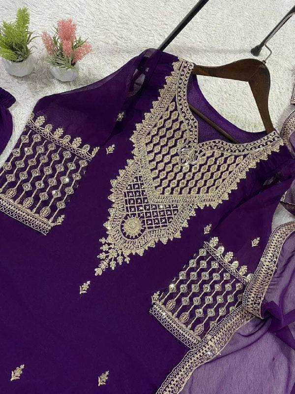 This Wedding Season Wear Our Three Piece Outfit With Sequence Embroidered Worked Top, Farsi Salwaar And Dupatta (LG-2084)