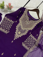This Wedding Season Wear Our Three Piece Outfit With Sequence Embroidered Worked Top, Farsi Salwaar And Dupatta (LG-2084)