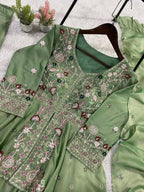 Hania Amir Inspired Summer Season Wear Pakistani Suit With Embroidered Top, Plazzo And Dupatta (LG-2077)