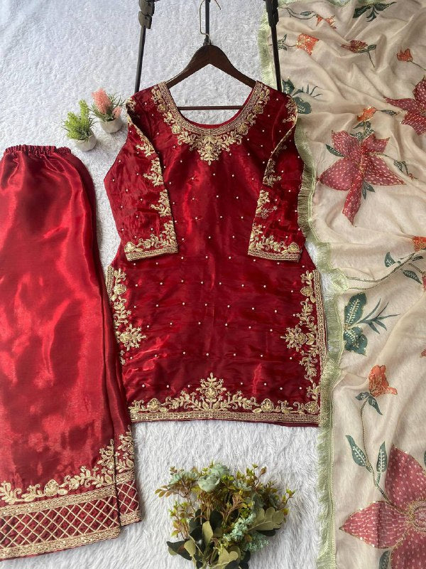 Exclusive And Trendy For Wedding Season Our Sequence Embroidered Top, Pant And Dupatta (LG-2073)