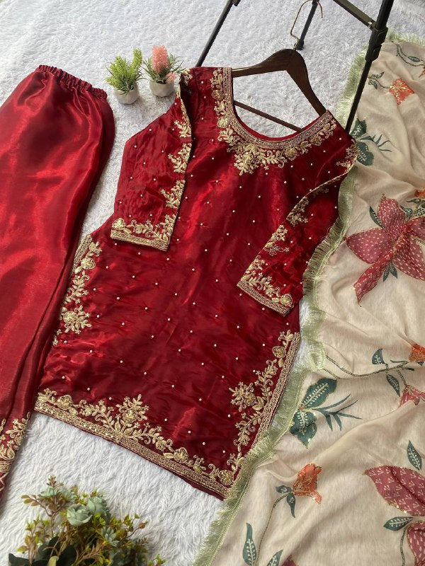 Exclusive And Trendy For Wedding Season Our Sequence Embroidered Top, Pant And Dupatta (LG-2073)