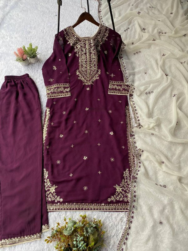 Exclusive And Trendy For Wedding Season Our Sequence Embroidered Top, Plazzo And Dupatta (LG-2055)