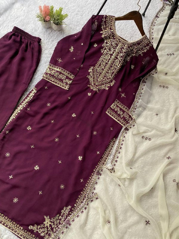 Exclusive And Trendy For Wedding Season Our Sequence Embroidered Top, Plazzo And Dupatta (LG-2055)