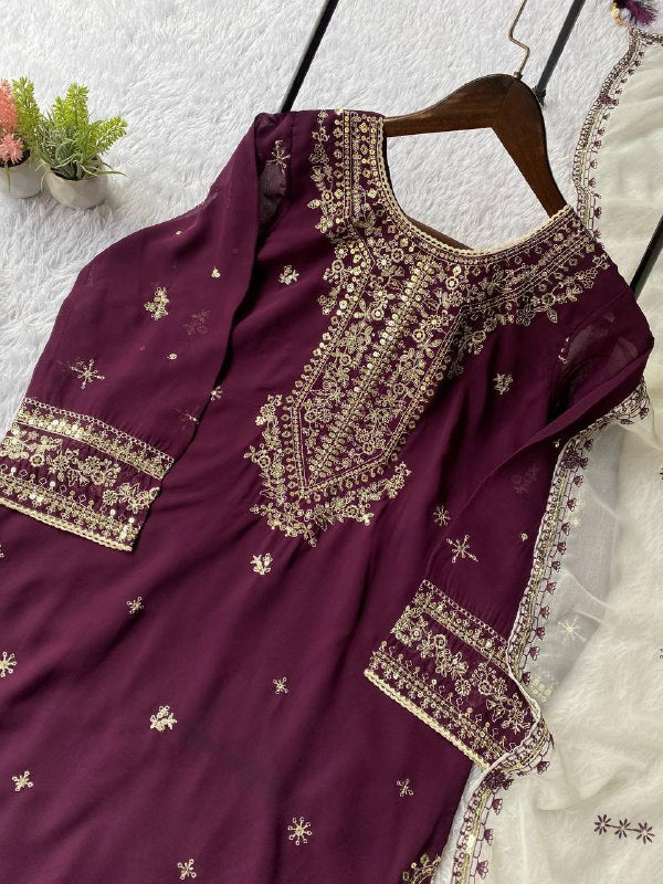 Exclusive And Trendy For Wedding Season Our Sequence Embroidered Top, Plazzo And Dupatta (LG-2055)