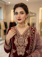 Maroon Georgette Kurti Set | Cording Embroidery & Diamond Work | Top + Pant + Dupatta | Festive & Wedding Ethnic Wear