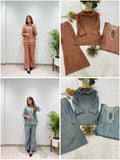 Steel Blue Designer Shirt, Pant with Embroidery Beads Work Shrug Set