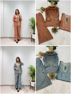 Steel Blue Designer Shirt, Pant with Embroidery Beads Work Shrug Set
