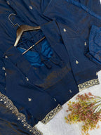 Navy Blue Desi Princess Beads Sequence Embroidered Gown, Pant and Dupatta Set