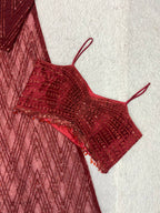 Maroon Sequence Embroidered Party Wear Western Set — Blouse, Skirt and Shrug