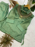Sage Green Designer Shirt, Pant with Hand Embroidered Shrug Set