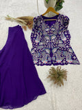 Royal Blue Sequence Embroidered Peplum Top and Palazzo Set