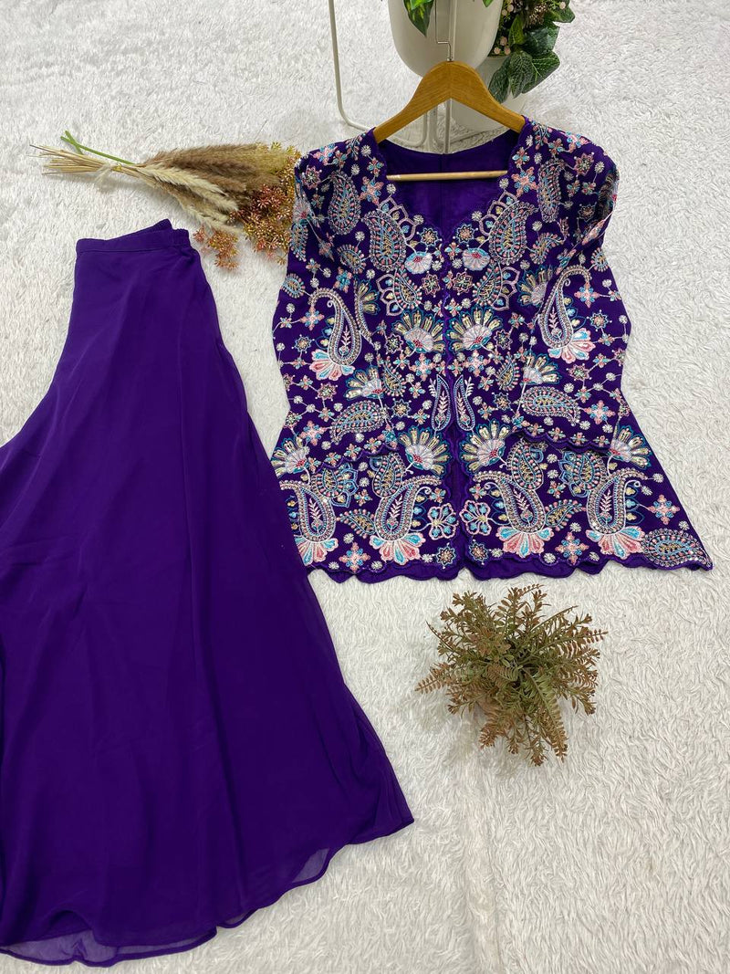 Royal Blue Sequence Embroidered Peplum Top and Palazzo Set