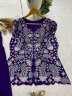 Royal Blue Sequence Embroidered Peplum Top and Palazzo Set