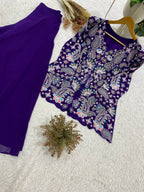 Royal Blue Sequence Embroidered Peplum Top and Palazzo Set