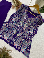 Royal Blue Sequence Embroidered Peplum Top and Palazzo Set