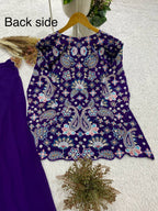 Royal Blue Sequence Embroidered Peplum Top and Palazzo Set