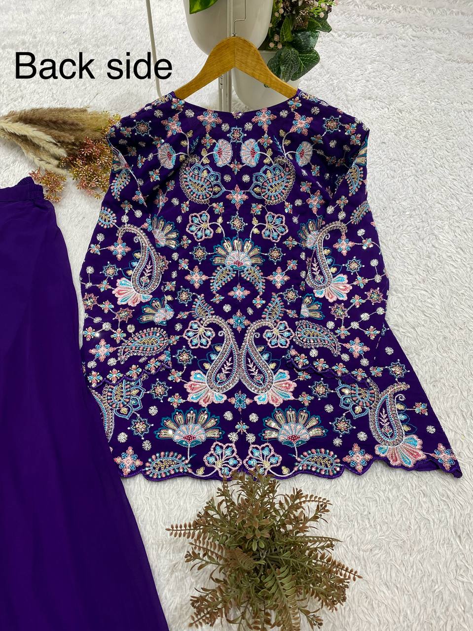 Royal Blue Sequence Embroidered Peplum Top and Palazzo Set