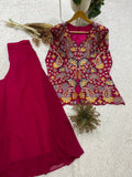 Magenta Pink Sequence Embroidered Peplum Top and Palazzo Set