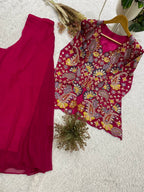 Magenta Pink Sequence Embroidered Peplum Top and Palazzo Set